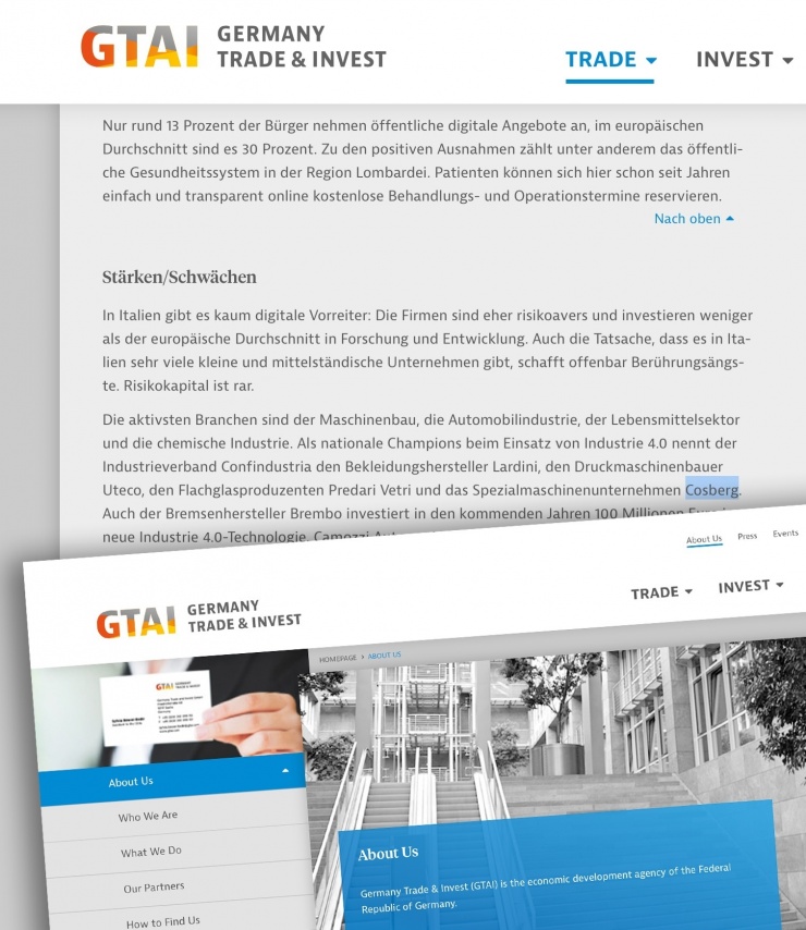 Cosberg citata come pioniere dall’Agenzia Tedesca GTAI Trade&Invest