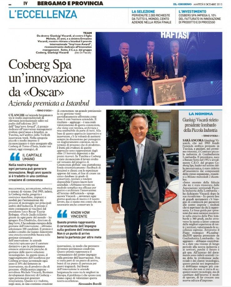 Cosberg wins International IMP3rove Award 2015