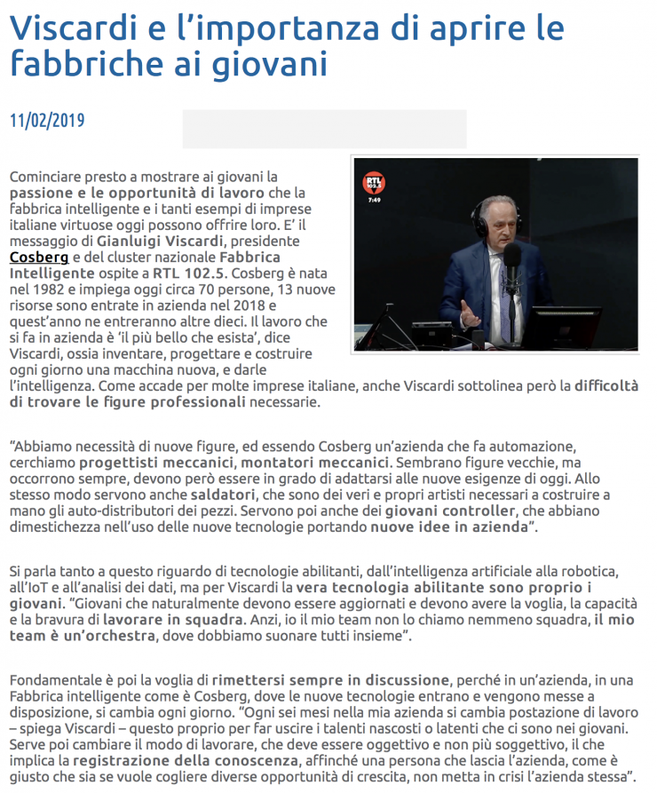 Viscardi e l’importanza di aprire le fabbriche ai giovani