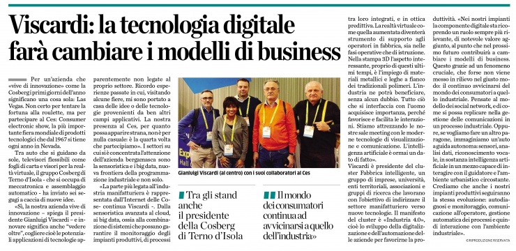 Viscardi a L'Eco di Bergamo: la tecnologia digitale farà cambiare i modelli di business