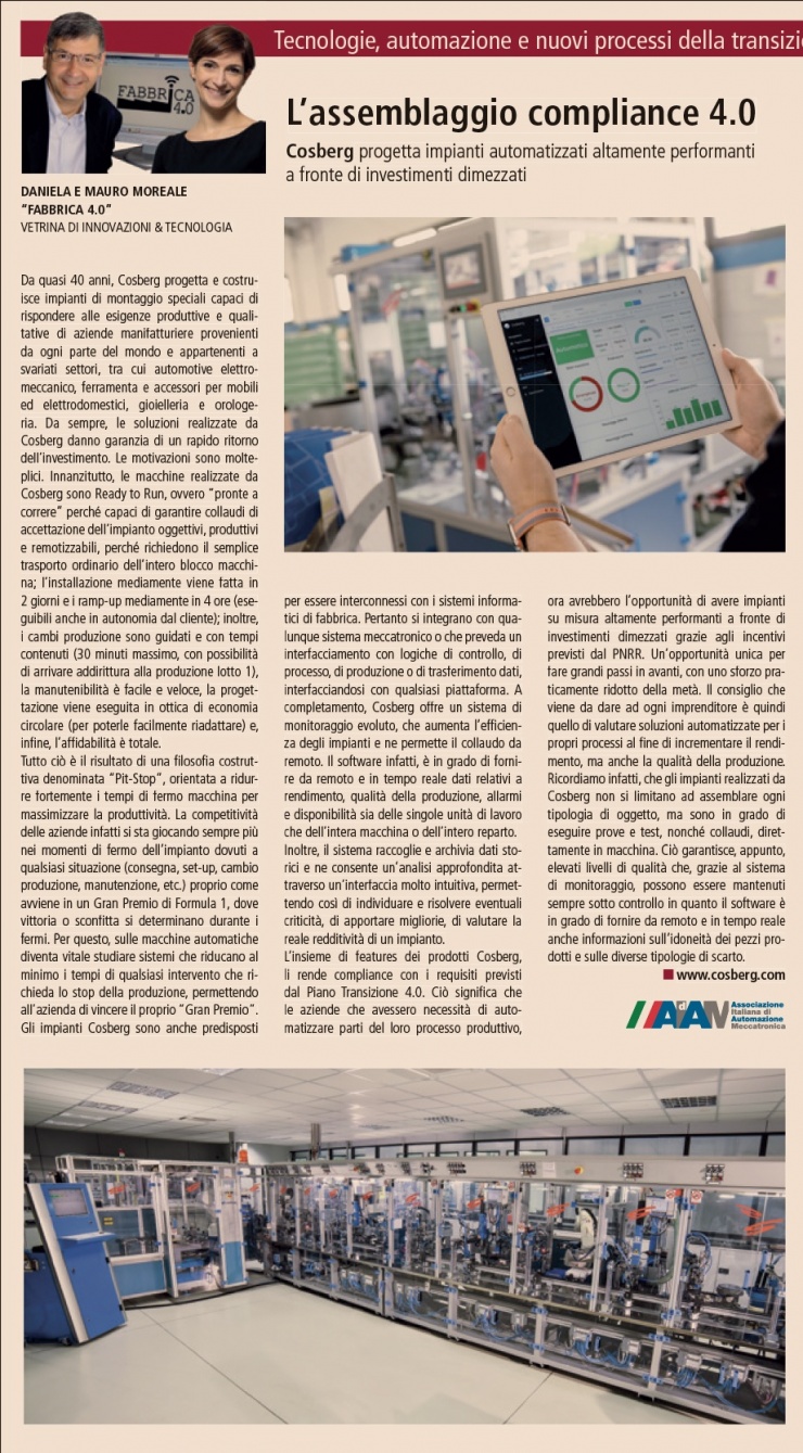 Su Il Sole 24 Ore Cosberg presenta “L’assemblaggio compliance 4.0”